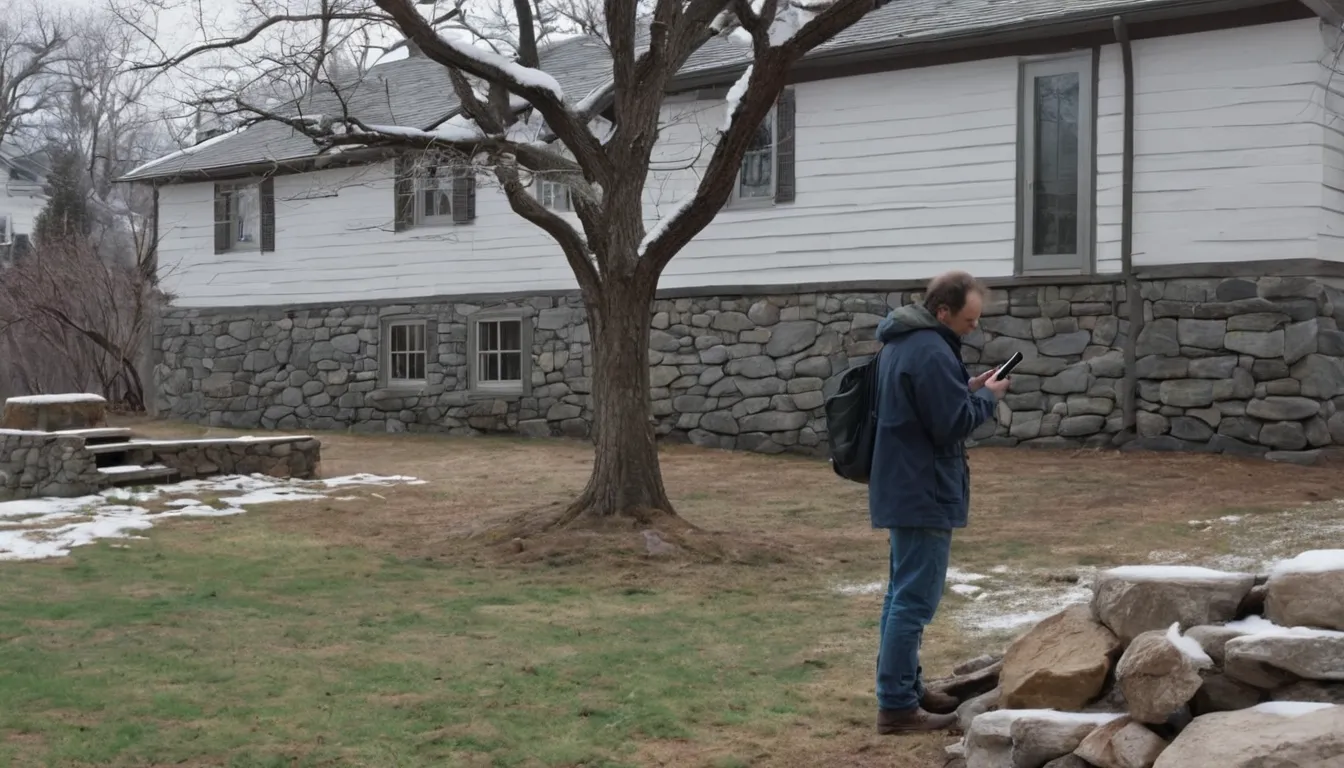 A homeowner photographing a leaning tree before contacting a provider in the Beverly area